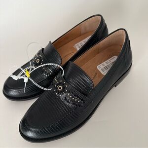 NEW Brioso Frisco Black Lizard Embossed Leather Loafers Slip On